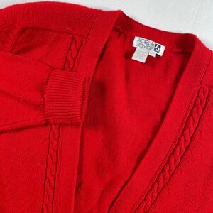 Adele‎ Joyce Red Cardigan Sweater Women's XL Cable Knit Vintage 70s Wool Blend